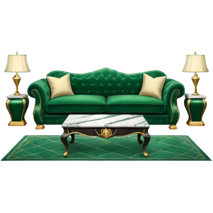 Slytherin common room with a sophisticated emerald green sofa, marble fireplace, aristocratic details emoji