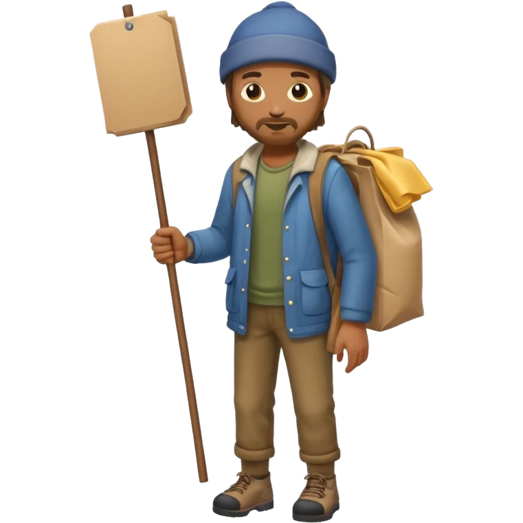 Can you creat a full body emoji of a homeless man holding his things on a stick emoji