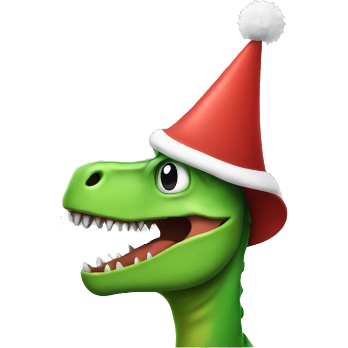 Dinosaur with a Christmas hat emoji