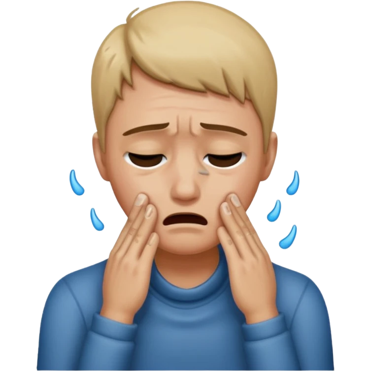 Emoji crying, holding hands to neck emoji