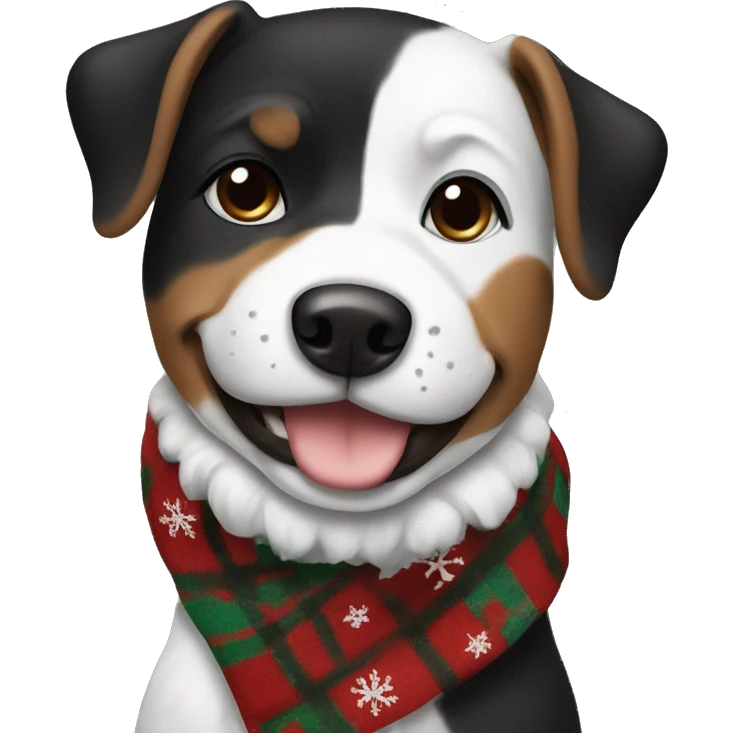 Dog black and brown and white with a christmas scarf emoji