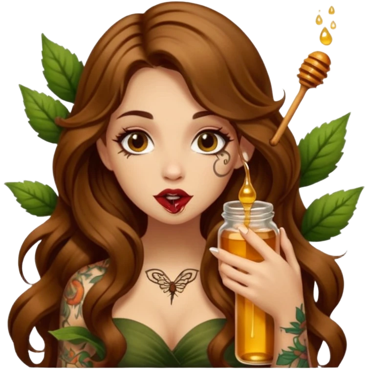 forest mystic woman long wavy brown hair tattoos licking honey from finger flirty emoji