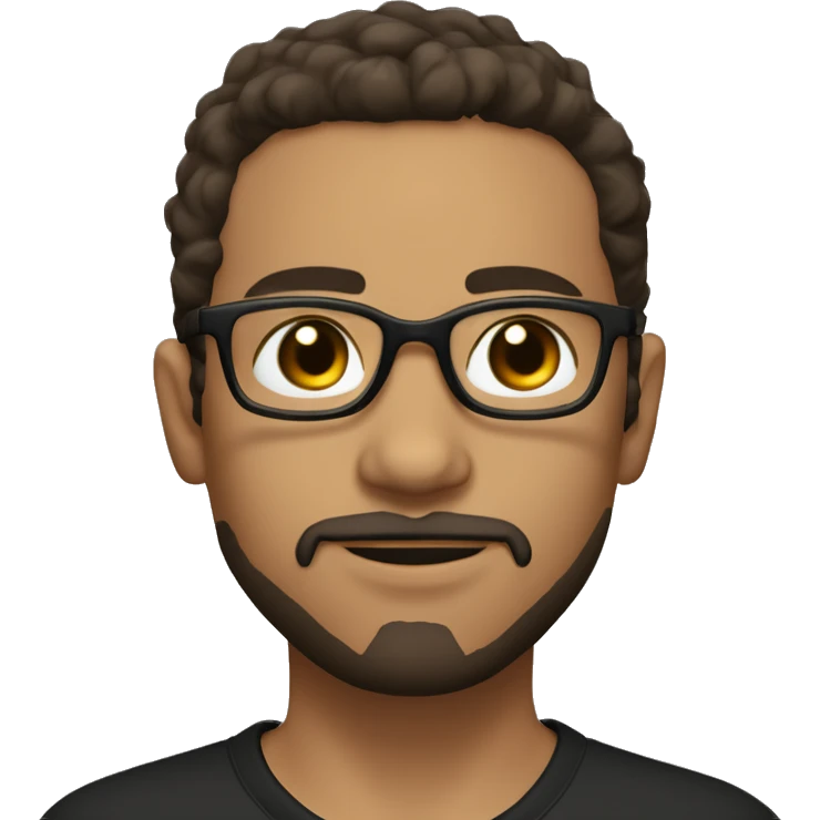 boy with goatee and soul patch, round eyebrow frame glasses, a purdue university shirt. poach hair with an m shaped hairline. dark brown eyes emoji