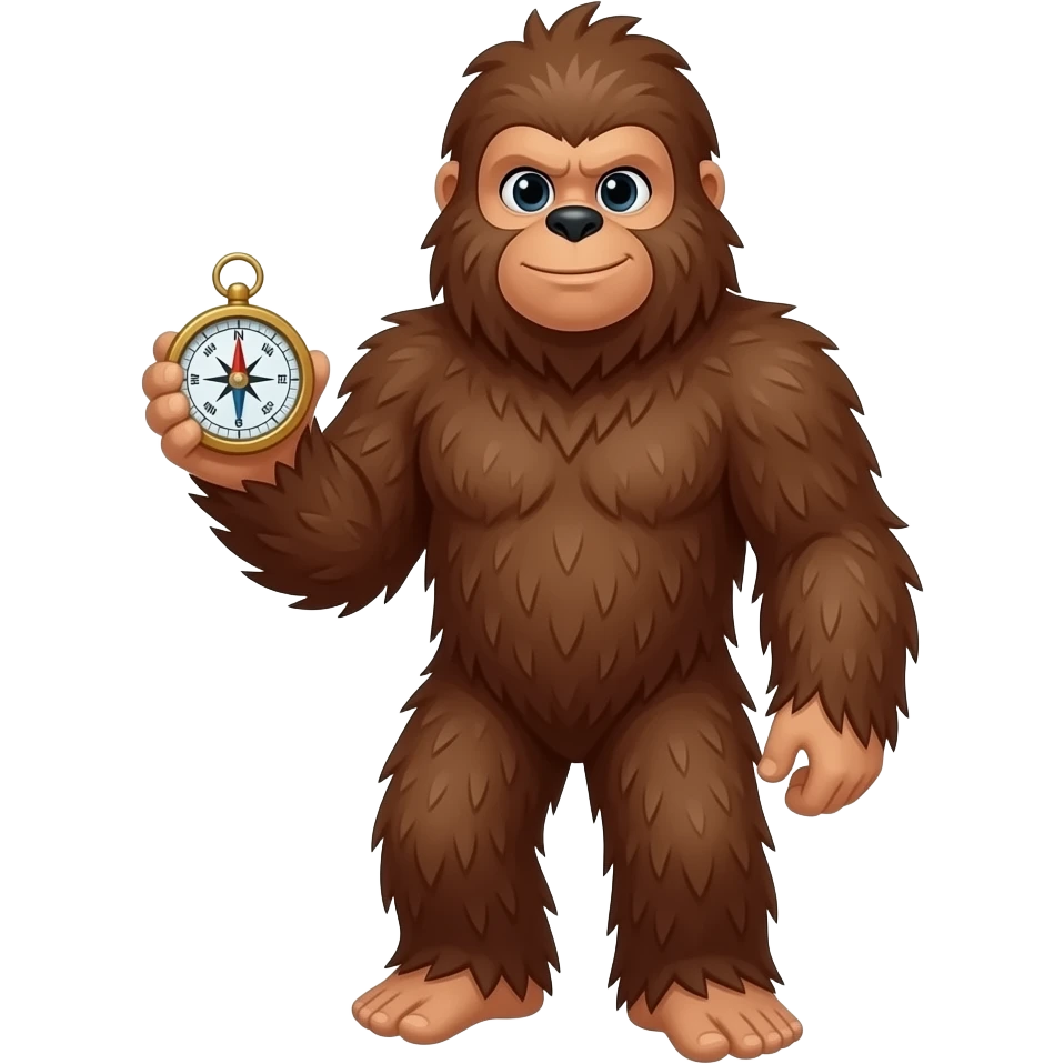 Full body girl sasquatch holding a compass emoji