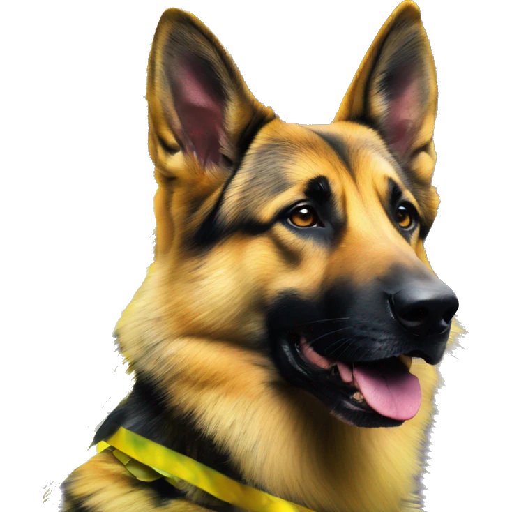 .Zombie_ Vaporwave black holographic oilslick zombie yellow German shepherd dog yellow caution tape graffiti stripes emoji