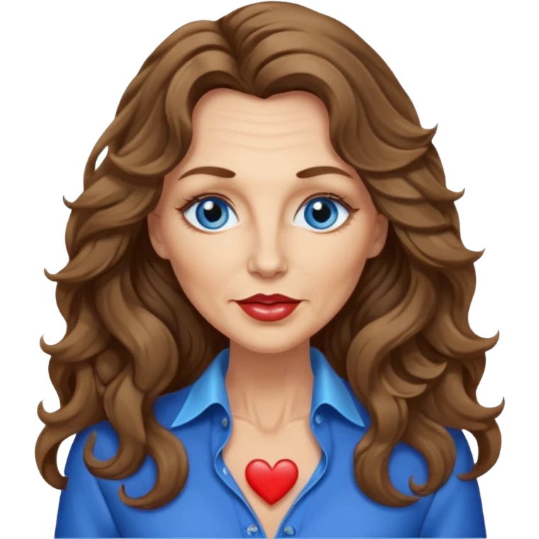 Extra Long wavy hair, brown hair, blue eyes Caucasian, age 50, sexy clothes boobies, kissing face emoji