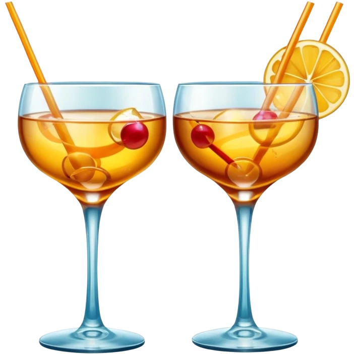 two realistic glasses of cocktail in emoji style,  coupe glass shape, no straw, no fruit, no ice, no Cocktail sticks emoji
