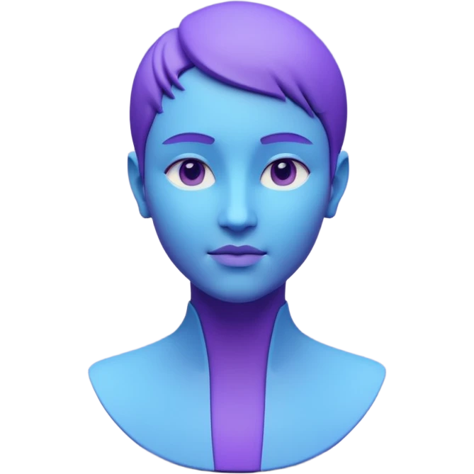 Minimalist 3D avatar, stylized human bust, smooth matte plastic texture, soft cinematic lighting, blue and purple gradient background, futuristic clean design, simple geometry, round shapes, subtle rim light, clay render style, modern digital illustration, octane render. emoji