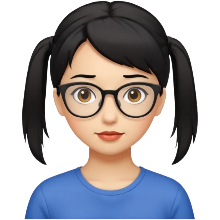 Ragazza con i capelli corti neri con una mezza coda con gli occhiali e gli occhi marroni emoji