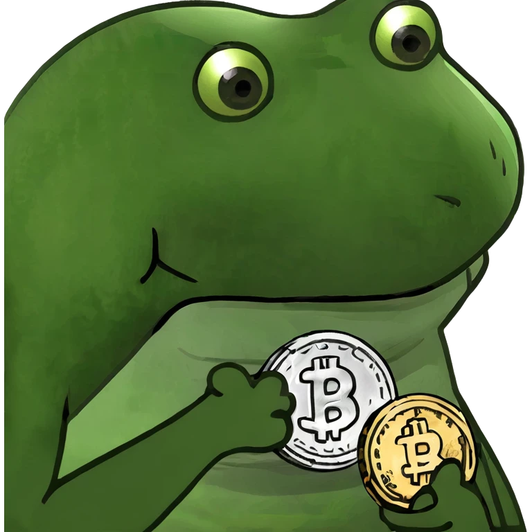 bufo frog (pepe) with a single coin in hand emoji