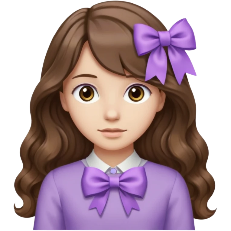 long wavy brown hair from behind with a medium lilac bow emoji