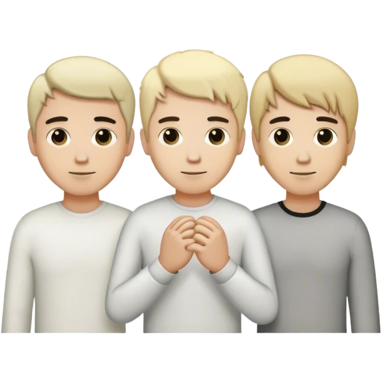 Three men holding hands, all white, one with blonde hair, one with black hair, and one with brown hair emoji