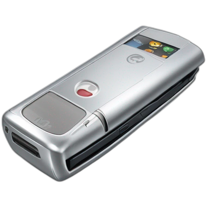 Silver Fold out Motorola Razr V3 mobile device with the iconic clamshell design emoji