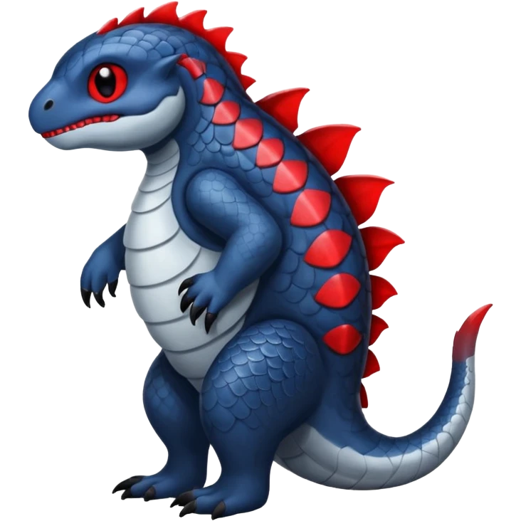midnight blue-gray-black, with red markings, white belly, scaley Bastet-Liepard-Noibat-Gatomon-Garchomp-Digimon-Fakémon-Pokémon-creature (full body) emoji
