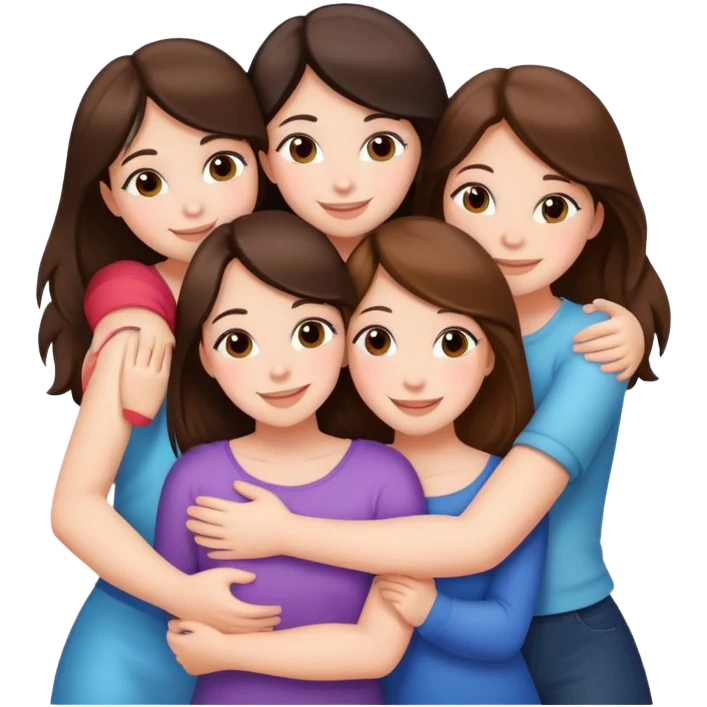 5 happy girls brunette and white races huggings  emoji