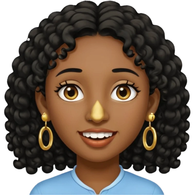 Make a emoji of a person with dark skin and has a nose ring and has a bunch of small earrings and a big earring and who has a tiny bit of hair and who has a gap between her two front teeth emoji