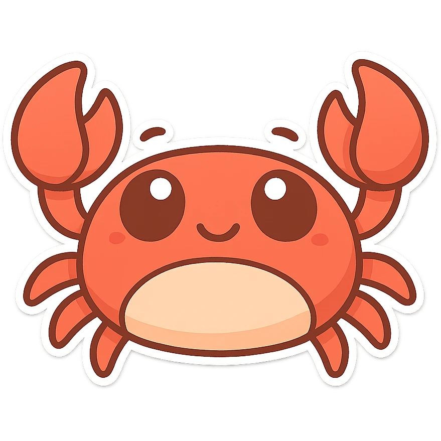 一只可爱的小螃蟹，肚皮是浅色的，大大的眼睛 emoji