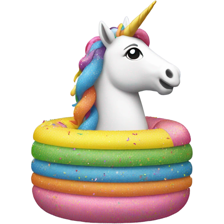 Yellow inner tube filled with sprinkles with a unicorn on top emoji