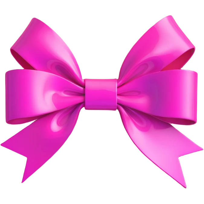 3D emoji style bow, hot pink, holographic shine emoji