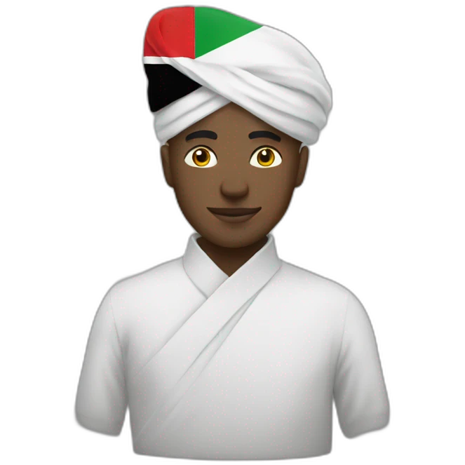 man with a white turbin holding Sudan flag emoji