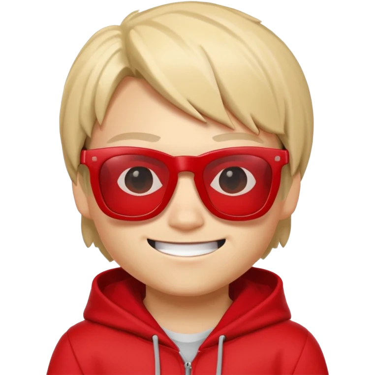 mischievous Roblox hacker character inspired by c00lkidd, wearing red sunglasses and a red hoodie, with a sly grin emoji
