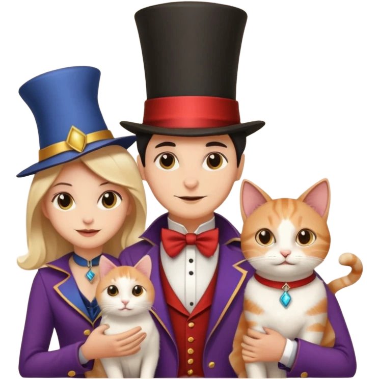 magician couple and their pet cat emoji