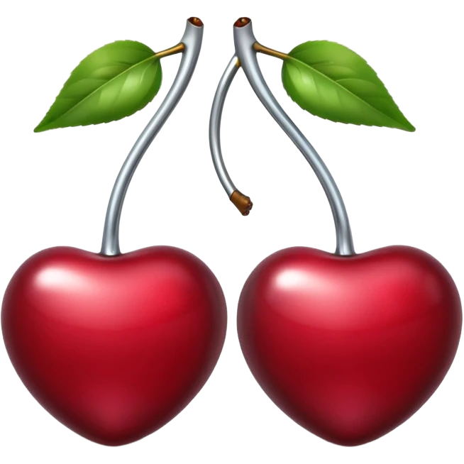 A pair of cherries emoji made of liquid silver chrome, smooth rounded shapes, glossy metallic surface, subtle sensual vibe, luxury sexy aesthetic, iOS emoji style, centered, clean white background emoji