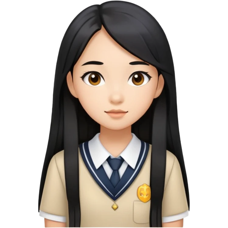 chic girl with Asian skin tone, wearing a school uniform, long straight black hair emoji
