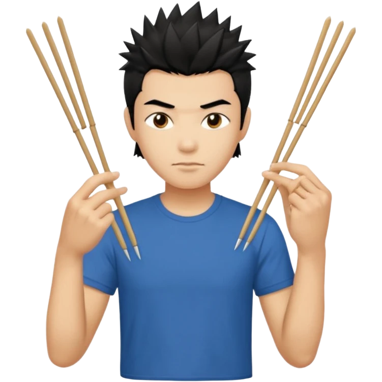 Make it a vietnamese male with spiky black hair hold ONE pair of chopsticks, t-shirt emoji