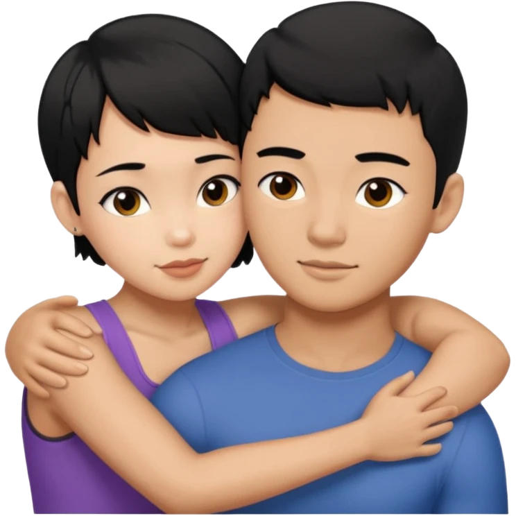 buff Asian Man black hair hugging girl with black pixie cut  emoji