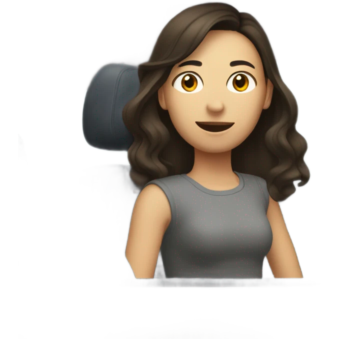 A pale half Asian man with short dark hair and white woman with long wavy brunette hair driving together emoji