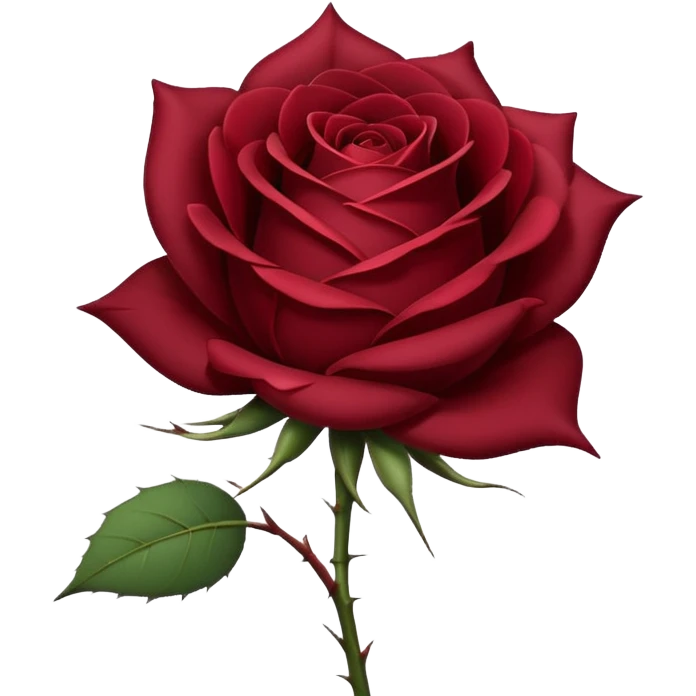 Single rose with subtle thorns, side profile, deep wine red petals, flat vector icon, clean line art, no shading, transparent background, minimalist gothic style, centered emoji composition emoji