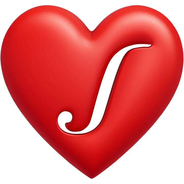 Cursive J initial in read heart emoji