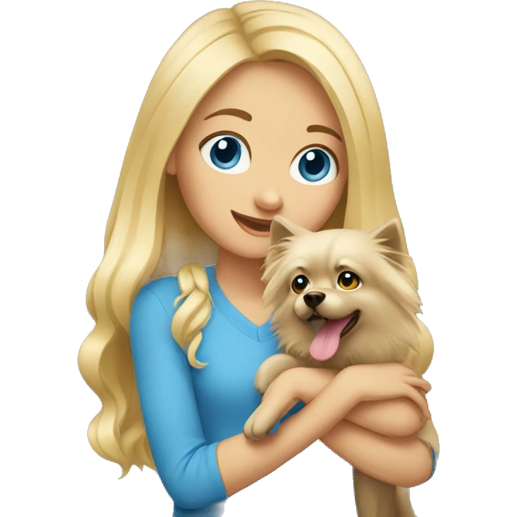 Blonde girl blue eyes holding spitz  emoji