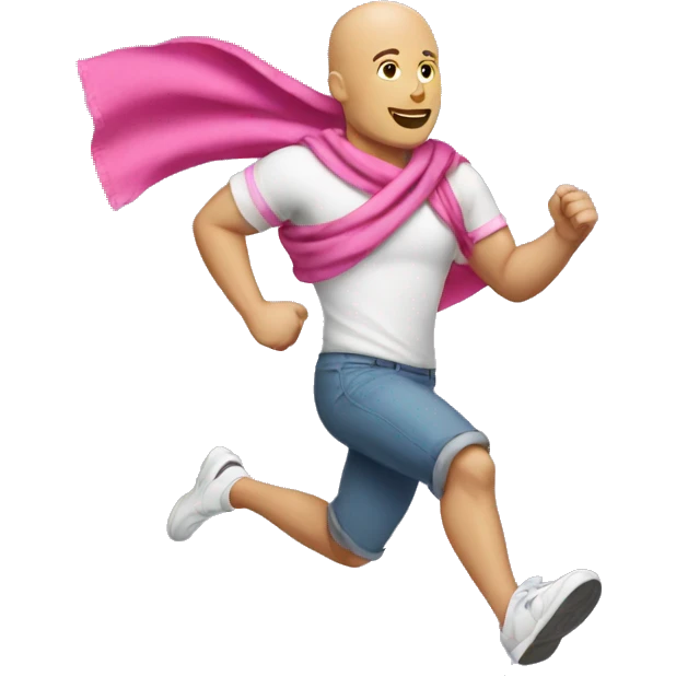 Bald white man running with pink bandana on arm emoji