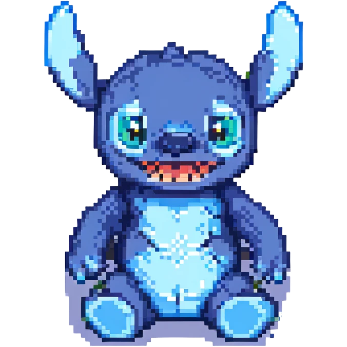 Stitch, the blue alien from Lilo & Stitch, pixel art style emoji