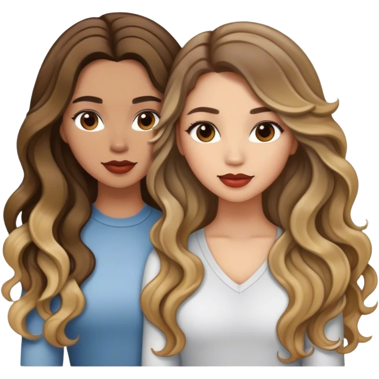 Chica blanca, cabello largo con ondas y balayage, con niña  emoji