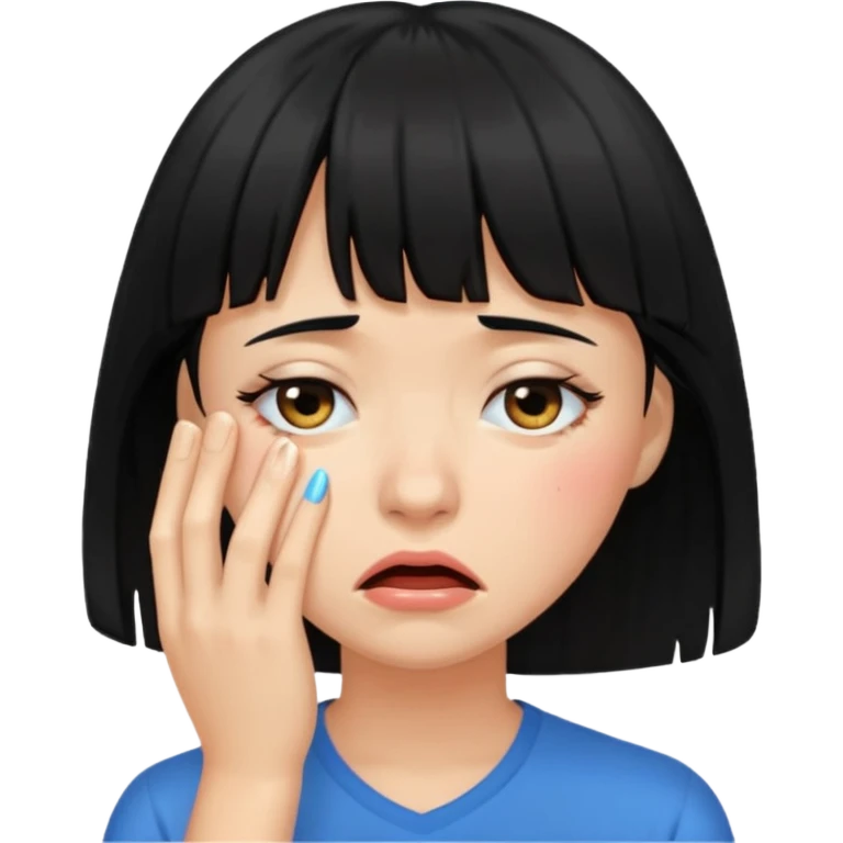 Mulher cabelo preto de franja chorando emoji