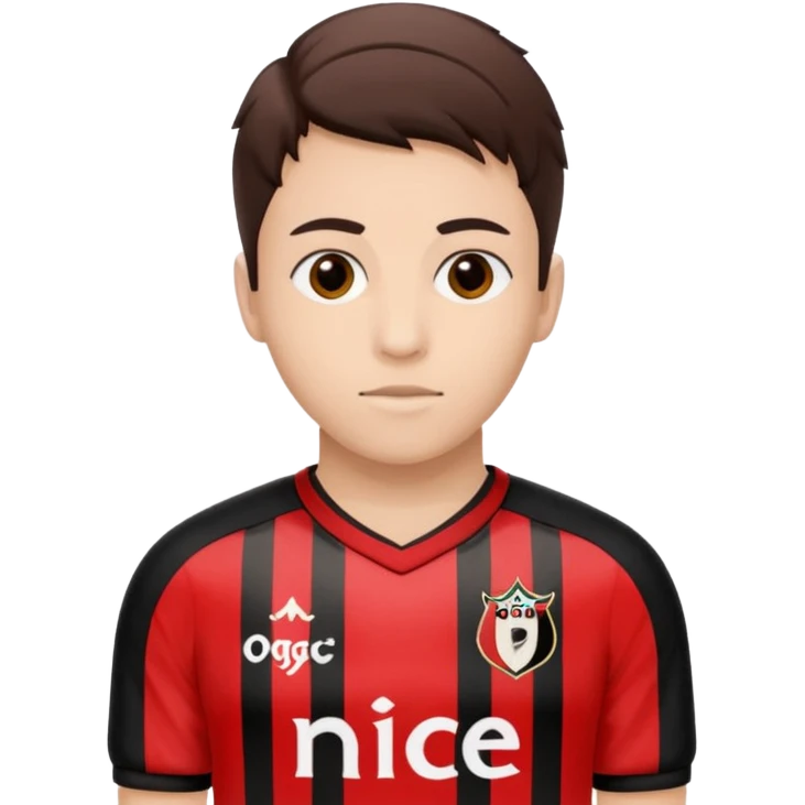 Supporter de L’ogc Nice. Maillot de foot rouge et noir (bandes) logo Kappa. Et logo de L’ogc Nice original. emoji