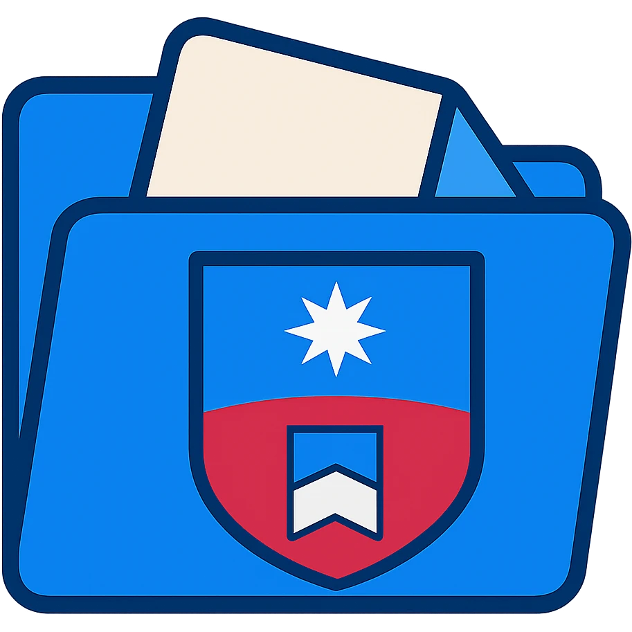 Apply the emblem with the blue, red, and white flag and white star on the front of the blue folder icon. Keep the style flat and modern with a fully transparent background. Prioritize clarity and recognizability, ensuring the emblem is clearly visible on the folder. emoji