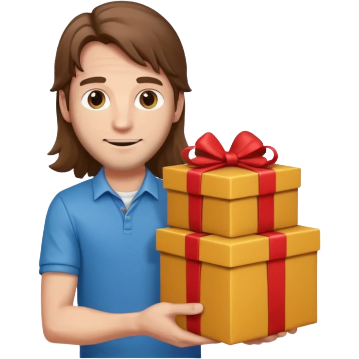 long haired man courier holding gift box emoji