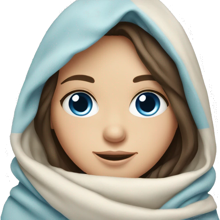 brunette girl bundled up in a blanket blue eyes pale emoji