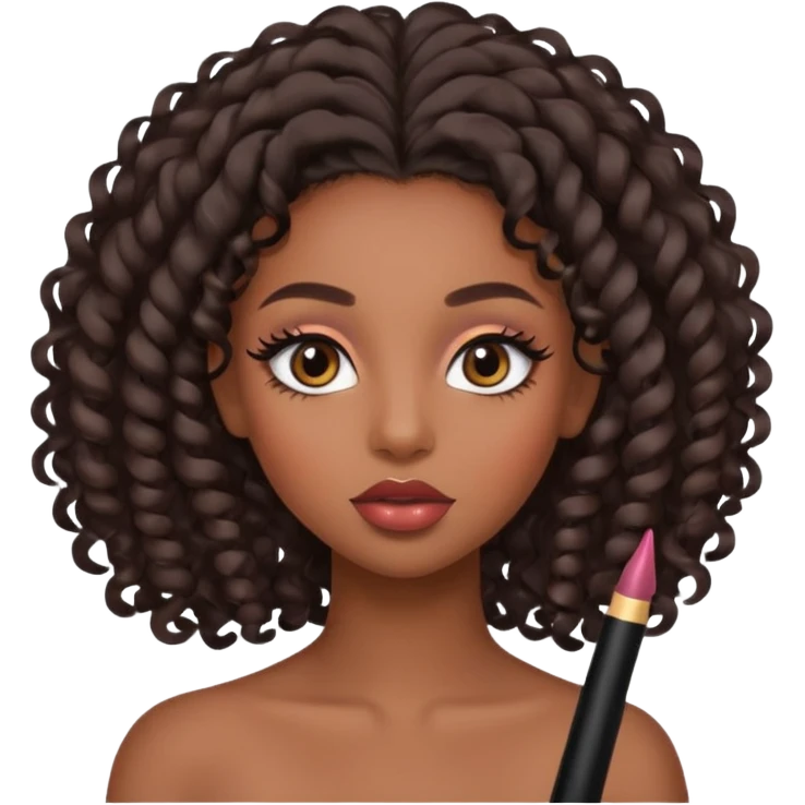 A black girl with long eyelashes lip liner and pretty make up with curled hair emoji