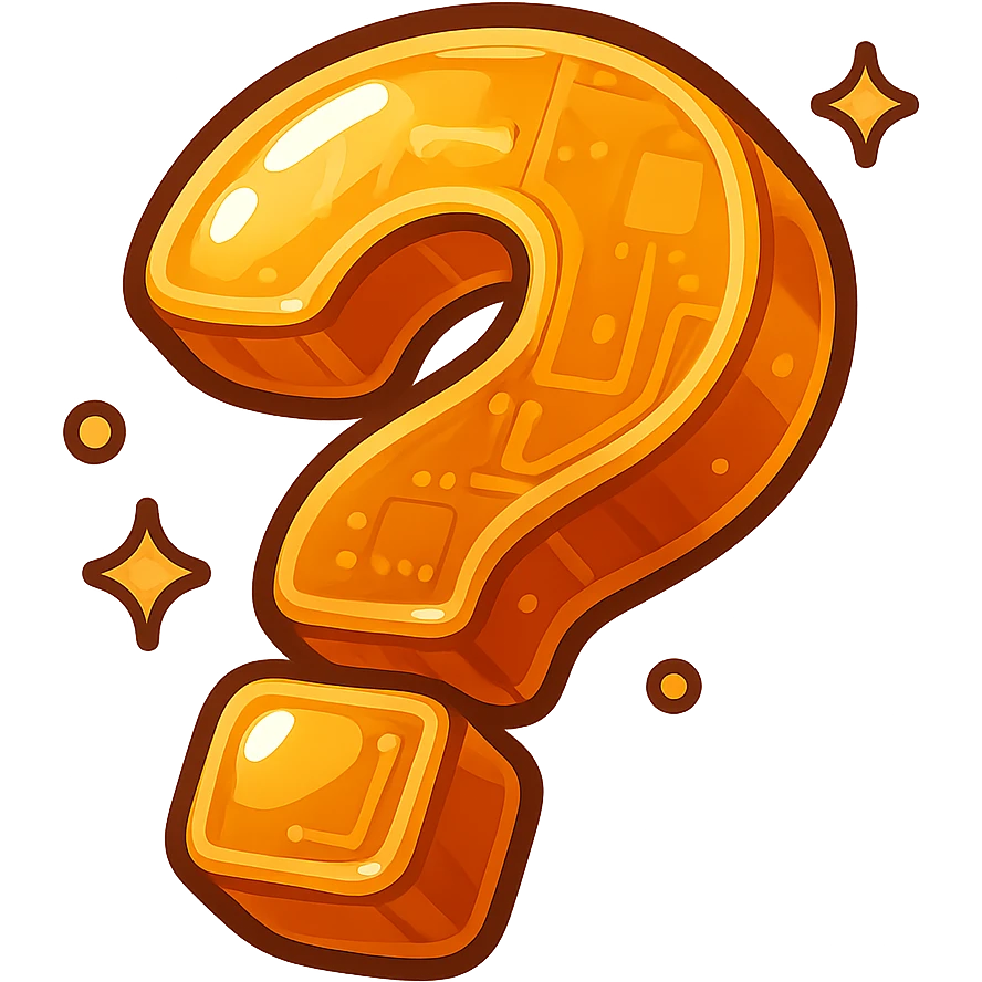 Create a plump, colorful, glossy question mark in the same style as the reference feather. The style is cartoonish with bold outlines, sharp color transitions, strong shadows and highlights, and a three-dimensional look. The question mark should be bright and shiny, with clear, blocky highlights and a soft background. emoji