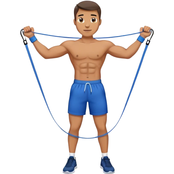 fit man with blue shorts resistance bands exercises emoji