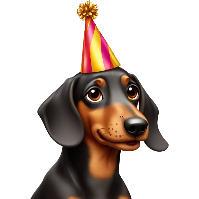 ￼ a wiener dog with a party hat on emoji