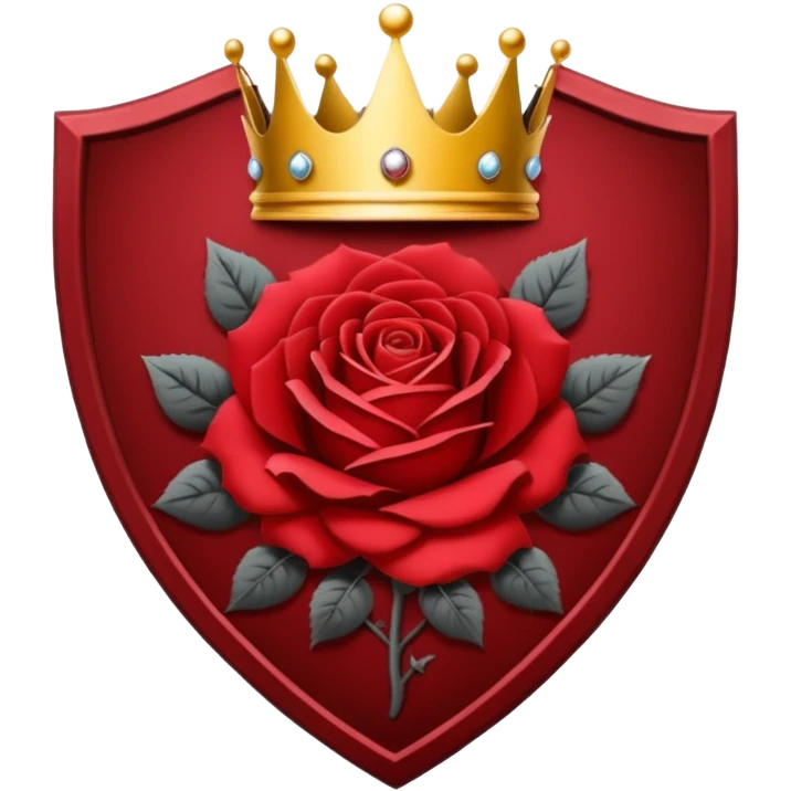 Flat vector  No gradients  Deep red (#7A0F1E)  Transparent background  High contrast  Clean gothic shield aesthetic with a rose and a crown  Designed to be readable at 128x128px emoji