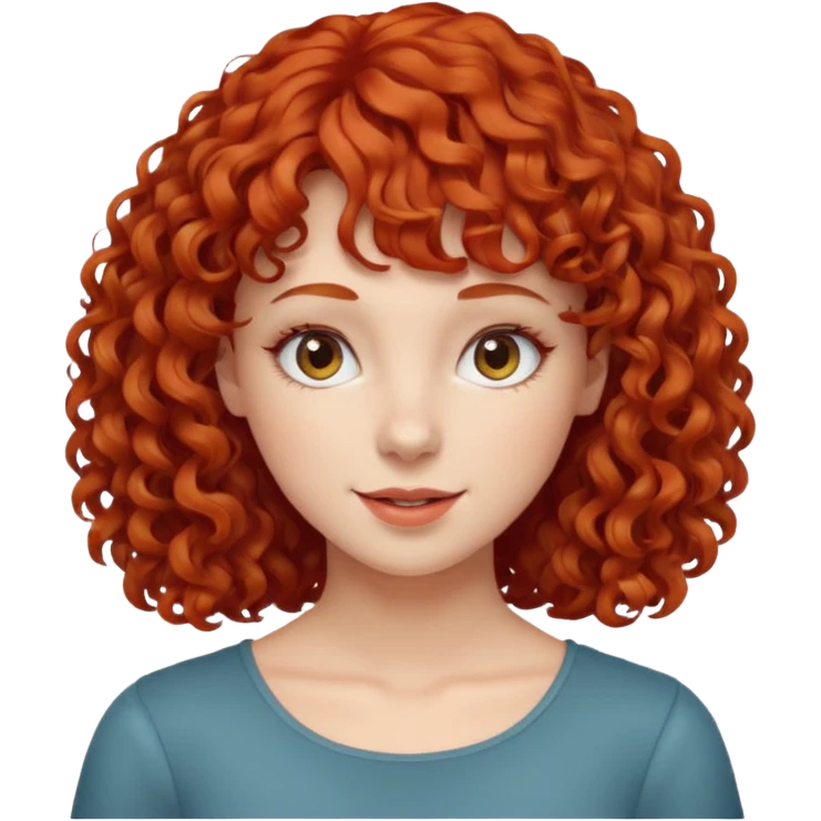 Mulher ruiva cabelo cacheado com franja rebelde  emoji