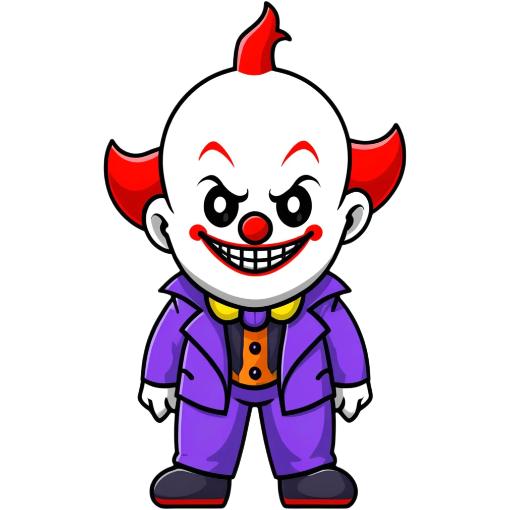 demonic clown wearing a leisure suit, bald with different horn styles emoji