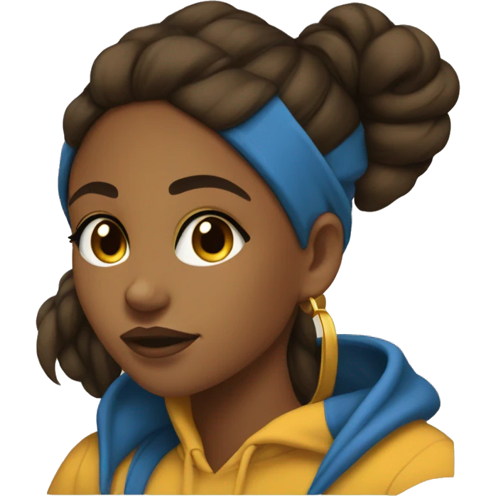 College sweatshirt with the letter A&T in gold and blue on a brown girl with a black ponytail emoji